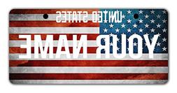 BleuReign(TM Personalized Custom Name License USA Flag Plate